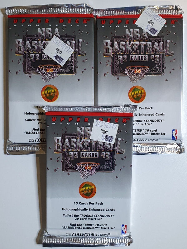 Lot of 3 x Packs of 1992-93 Upper Deck Basketball - Factory Sealed