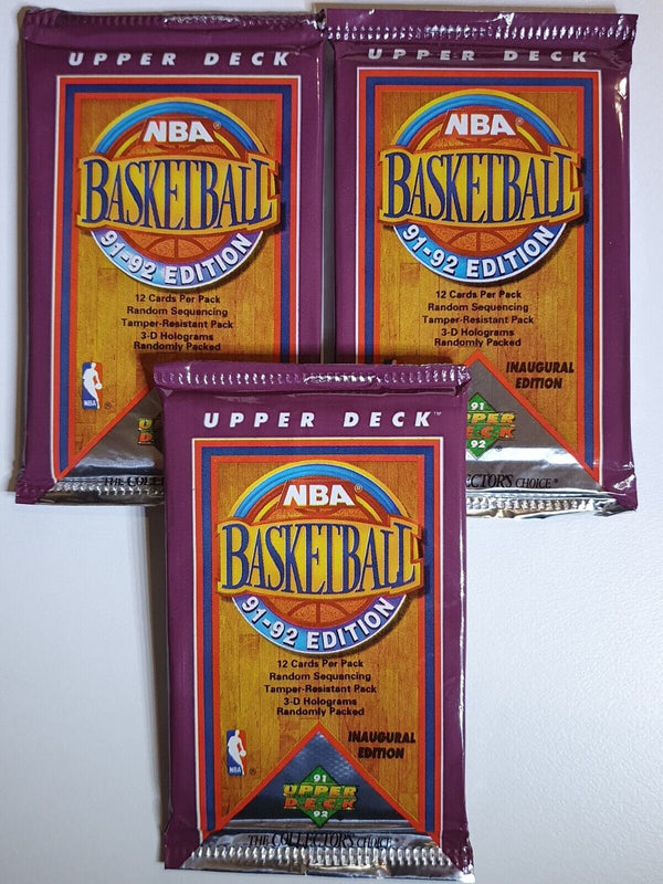 Lot of 3 x Packs of 1991-92 Upper Deck NBA Basketball - Factory Sealed