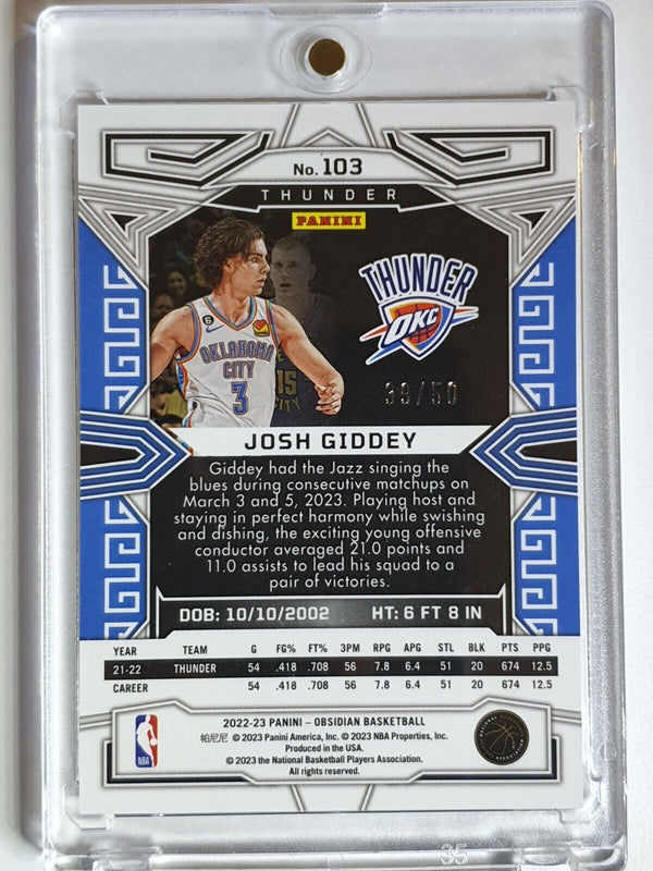 2022 Obsidian Josh Giddey #103 ELECTRIC ETCH ORANGE /50 Holo - Ready to Grade