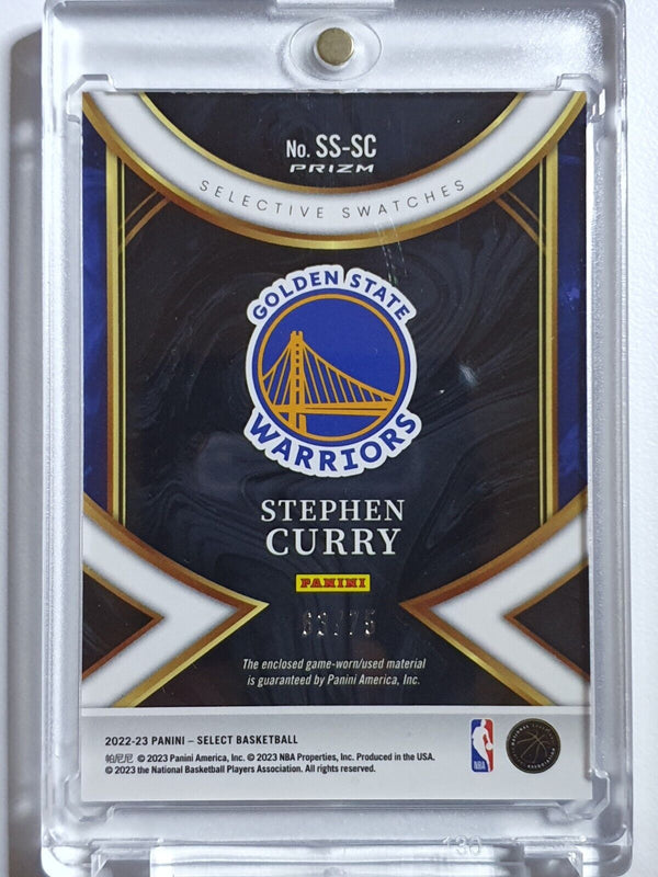 2022 Panini Select Stephen Curry #PATCH BLUE Prizm /75 Game Worn Jersey - Rare