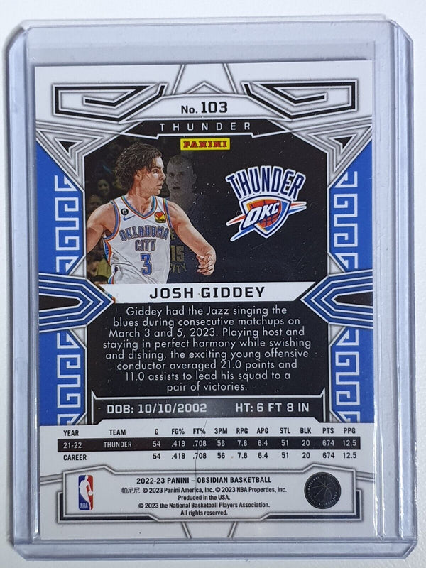 2022 Panini Obsidian Josh Giddey #103 ELECTRIC ETCH Holo - Ready to Grade