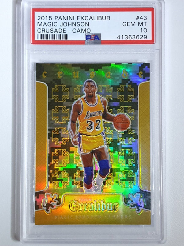 2015 Excalibur Magic Johnson #43 Crusade CAMO Prizm - PSA 10 (POP 2)