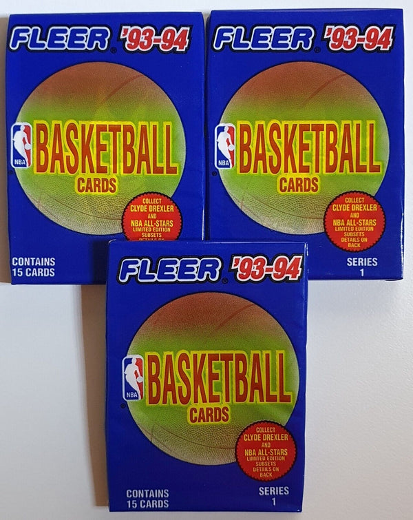 Lot of 3 x Packs of 1993-94 Fleer Basketball Series 1 Pack - Factory Sealed Pack