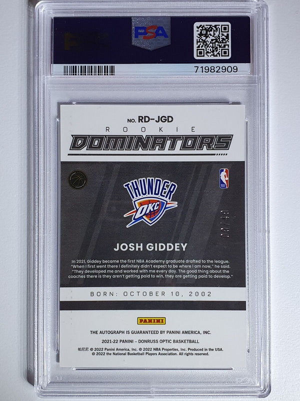 2021 Donruss Optic Josh Giddey Rookie AUTO /49 Dominators RC - PSA 9 (POP 3)