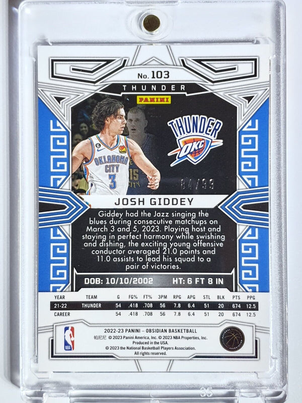 2022 Obsidian Josh Giddey #103 ELECTRIC ETCH PURPLE /99 Holo - Ready to Grade