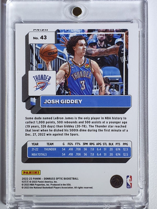 2022 Donruss Optic Josh Giddey#43 CHOICE BLUE MOJO /24 Holo - Ready to Grade