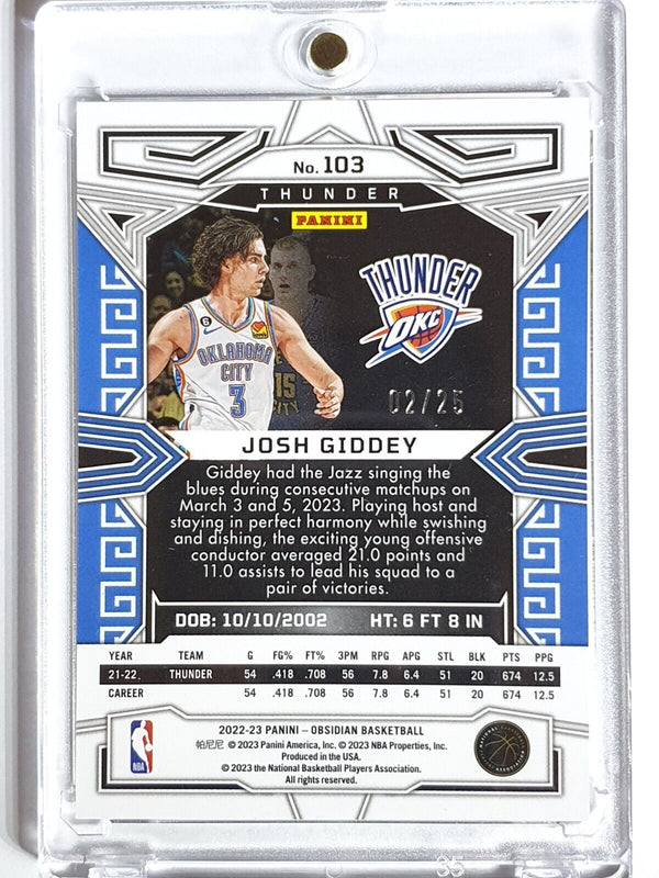 2022 Obsidian Josh Giddey #103 ELECTRIC ETCH GREEN /25 Holo - Ready to Grade