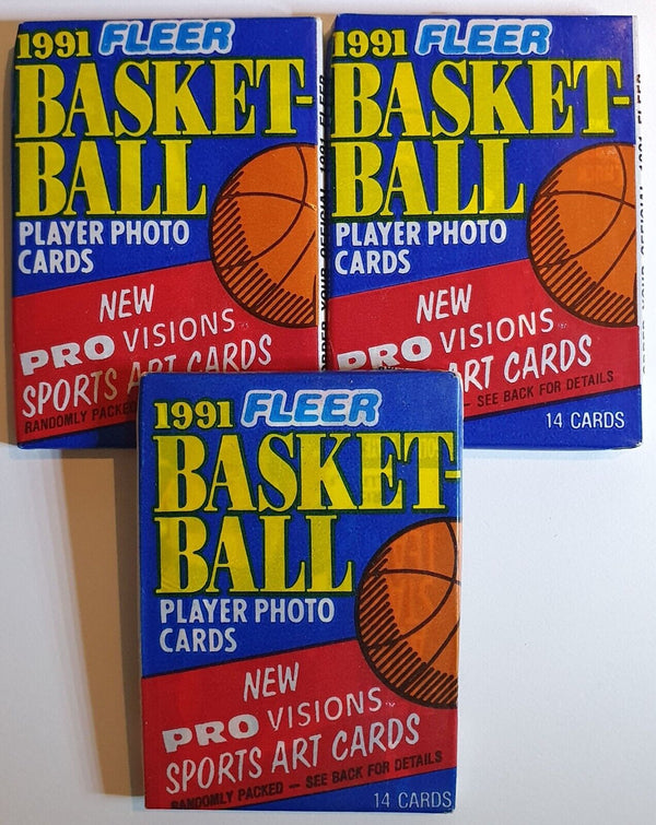 Lot of 3 x Packs of 1991-92 Fleer Basketball Series 1 - Factory Sealed Pack