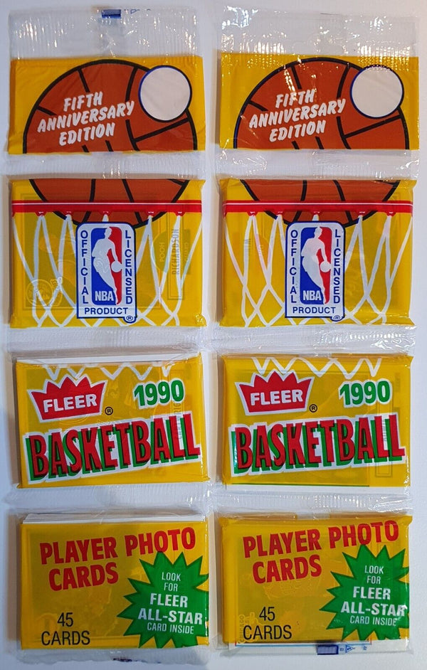 Lot of 2 x 1990 Fleer NBA Basketball Jumbo Rack Packs - Factory Sealed Pack