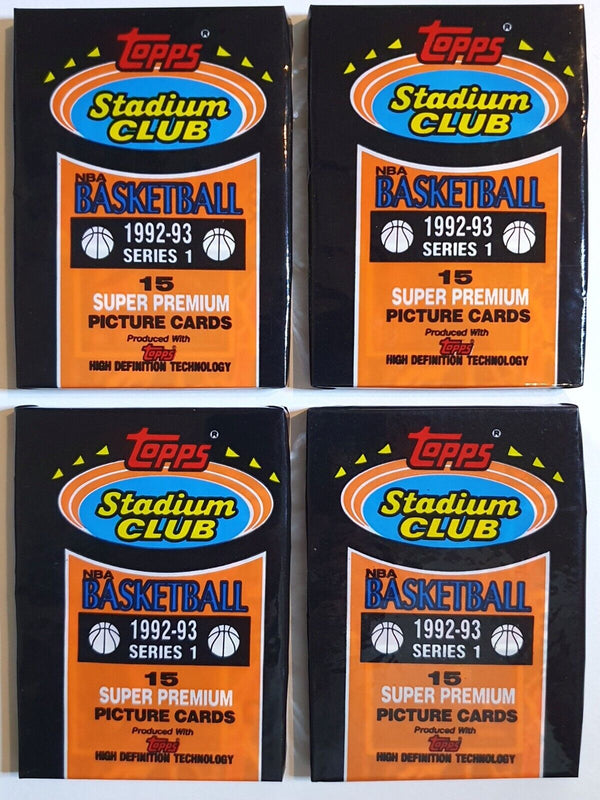 Lot of 4 x Packs of 1992 Topps Stadium Club Basketball Series 1 - Factory Sealed