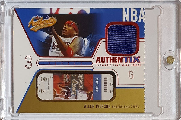 2003 Fleer Authentix Allen Iverson #PATCH Game Worn Jersey Ticket Stub - Rare