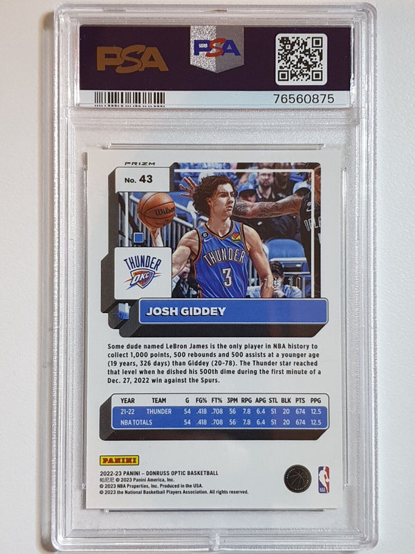 2022 Panini Donruss Optic Josh Giddey #43 GOLD /10 HOLO - PSA 9 (POP 1)