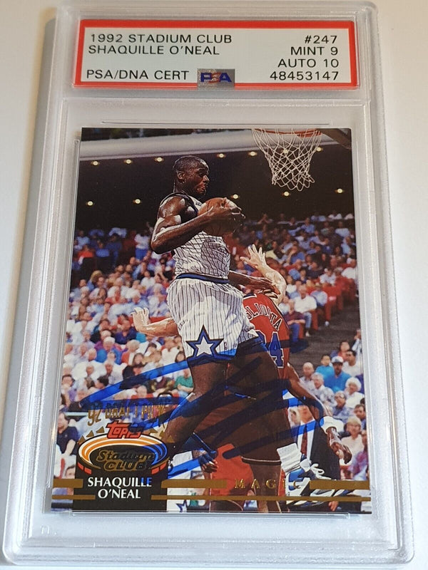 1992 Stadium Club Shaquille O'Neal Rookie ON CARD Autograph RC - PSA 9 Auto 10