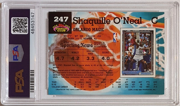 1992 Stadium Club Shaquille O'Neal Rookie ON CARD Autograph RC - PSA 9 Auto 10