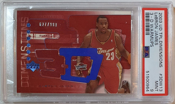 2003 UD Triple Dimensions Lebron James Rookie #PATCH /999 Game Worn RC - PSA 9
