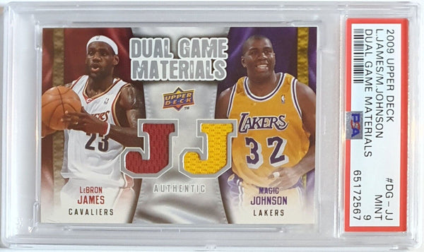 2009 Upper Deck LeBron James Magic Johnson #PATCH Game Worn Dual Jerseys - PSA 9