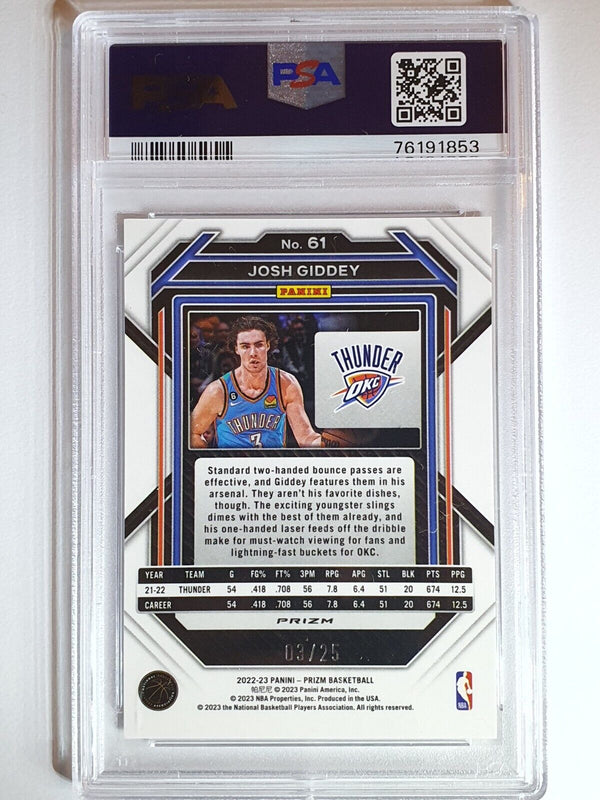 2022 Panini Prizm Josh Giddey #61 MOJO /25 Prizm - PSA 9 (POP 1)