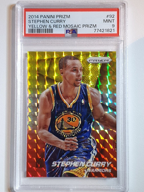 2014 Panini Prizm Stephen Curry #92 YELLOW & RED MOSAIC Prizm - PSA 9 (LOW POP)