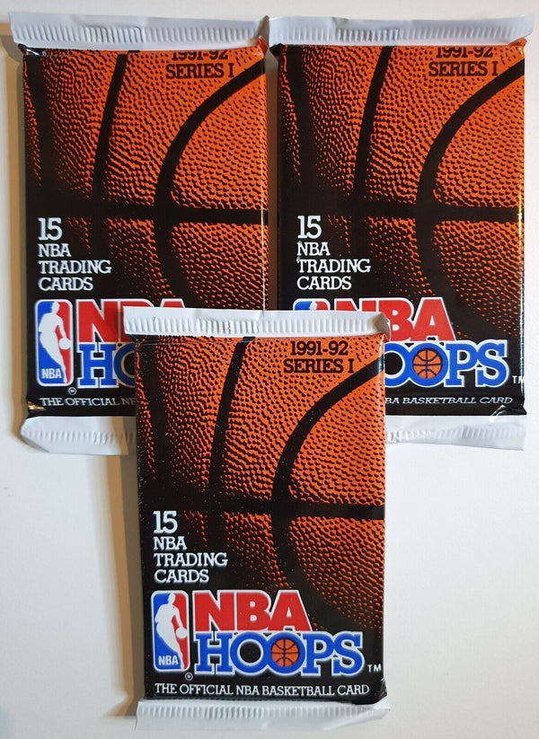 Lot of 3 x Packs of 1991-92 NBA Hoops Series 1 - Factory Sealed Pack