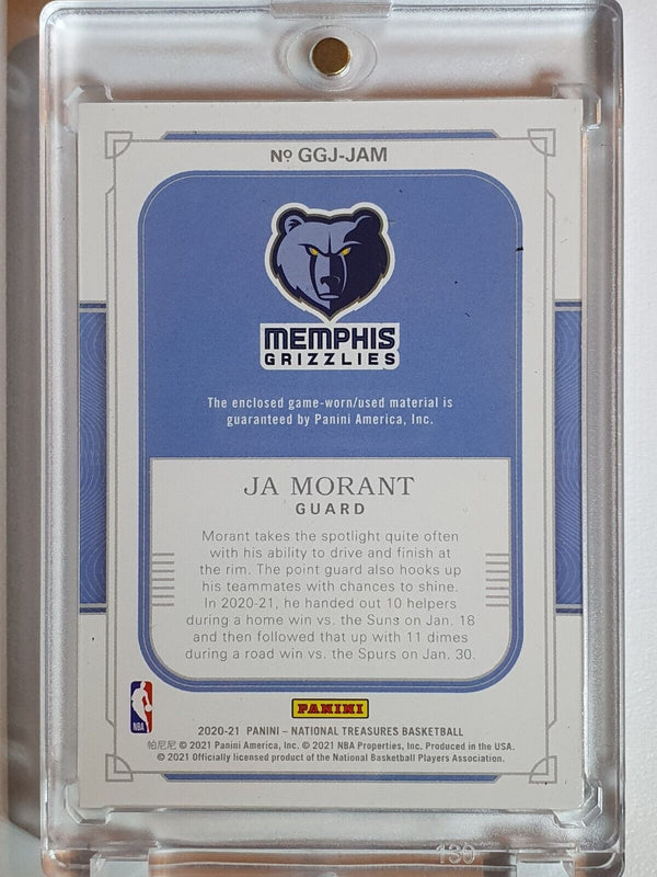 2020 Panini National Treasures Ja Morant #PATCH /99 Game Worn Jersey - Rare