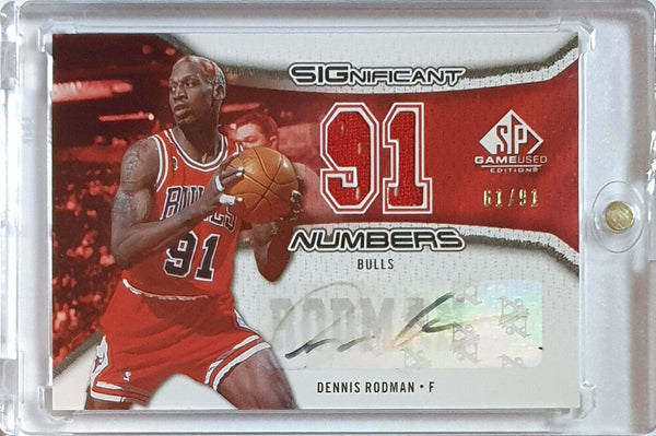 2006 SP Game Used Dennis Rodman #PATCH AUTO /91 Game Worn Dual Jerseys - Rare