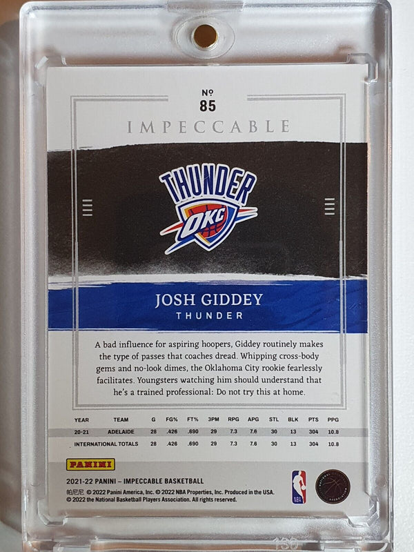 2021 Panini Impeccable Josh Giddey Rookie #85 SILVER /75 RC - Ready to Grade