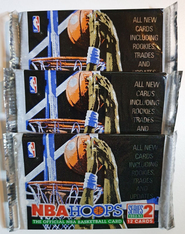 Lot of 3 x Packs of 1992-93 NBA Hoops Series 2 - Factory Sealed Pack