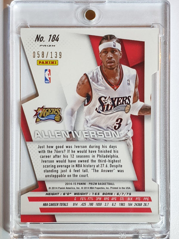 2014 Panini Prizm Allen Iverson #184 ORANGE Prizm /139 Die Cut - Ready to Grade