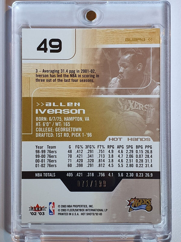 2002 Fleer Hot Shots Allen Iverson #49 HOT HANDS /199 Edition - Ready to Grade