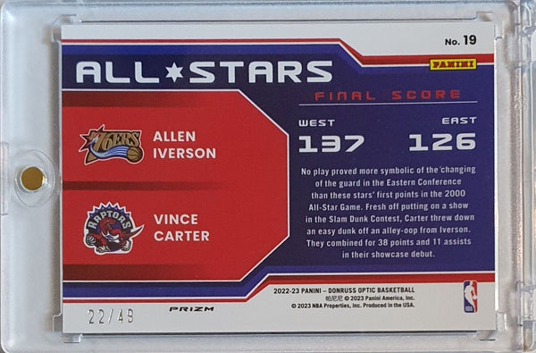 2022 Donruss Optic Allen Iverson Vince Carter #19 BLUE /49 All Stars - Rare