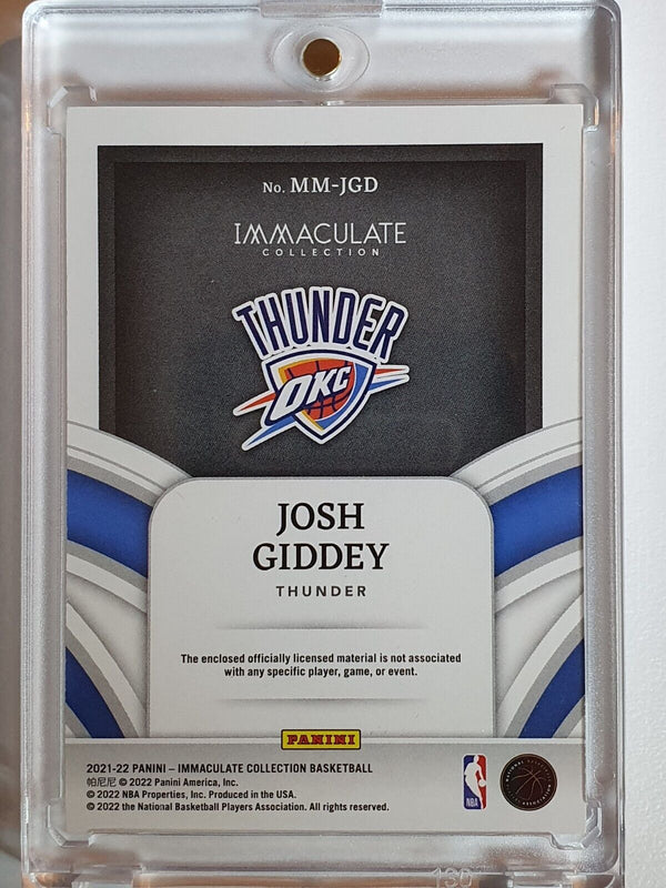 2021 Panini Immaculate Josh Giddey Rookie #PATCH /25 3 Color Jumbo Jersey - Rare