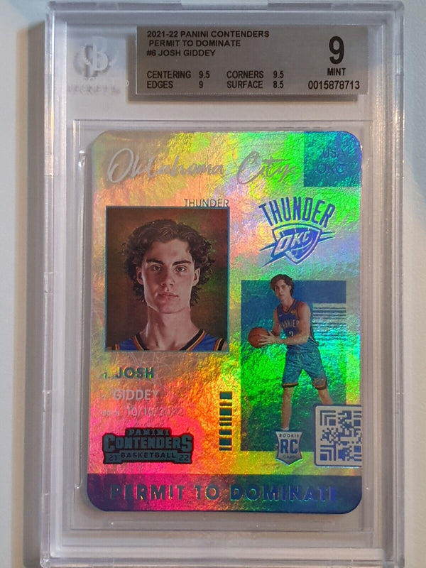 2021 Contenders Josh Giddey Rookie #6 Permit to Dominate RC - BGS 9 (POP 1)