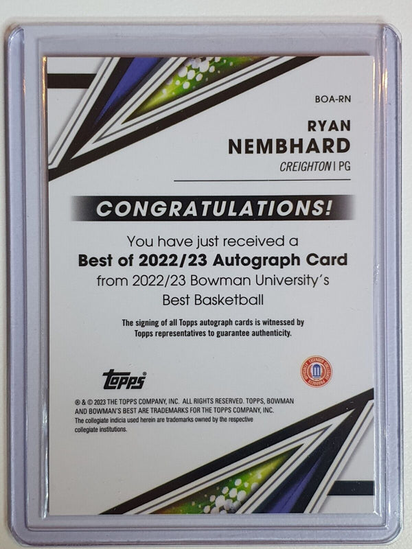 2023 Bowman University Chrome Ryan Nembhard Rookie AUTOGRAPH RC - Ready to Grade