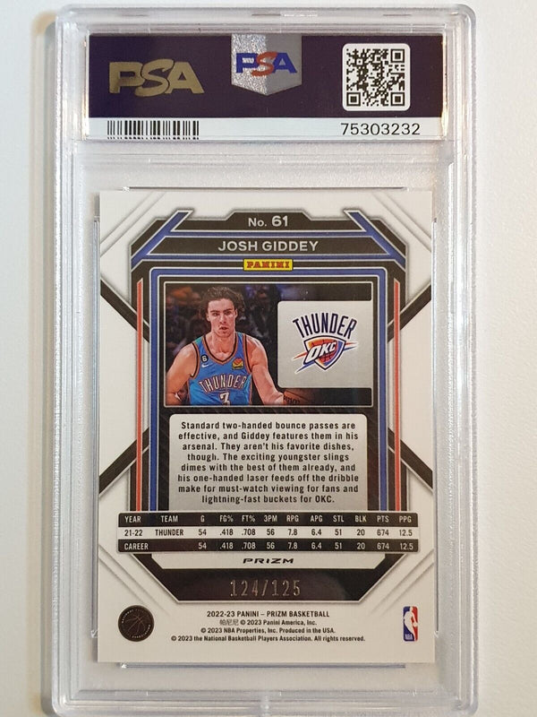 2022 Panini Prizm Josh Giddey #61 BLUE ICE /125 Holo - PSA 9 (POP 3)