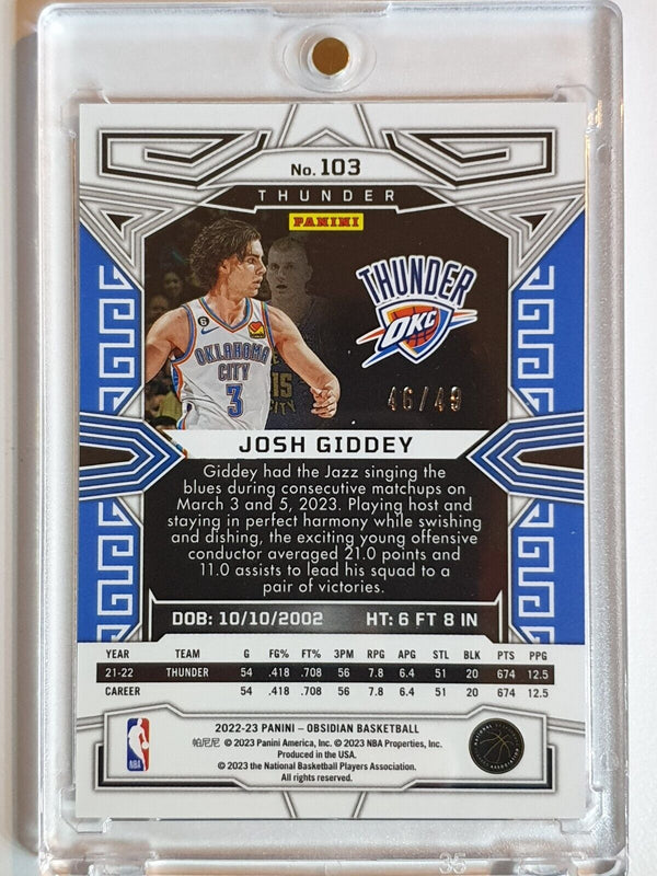 2022 Panini Obsidian Josh Giddey #103 ELECTRIC ETCH PURPLE FLOOD /49 Holo - Rare