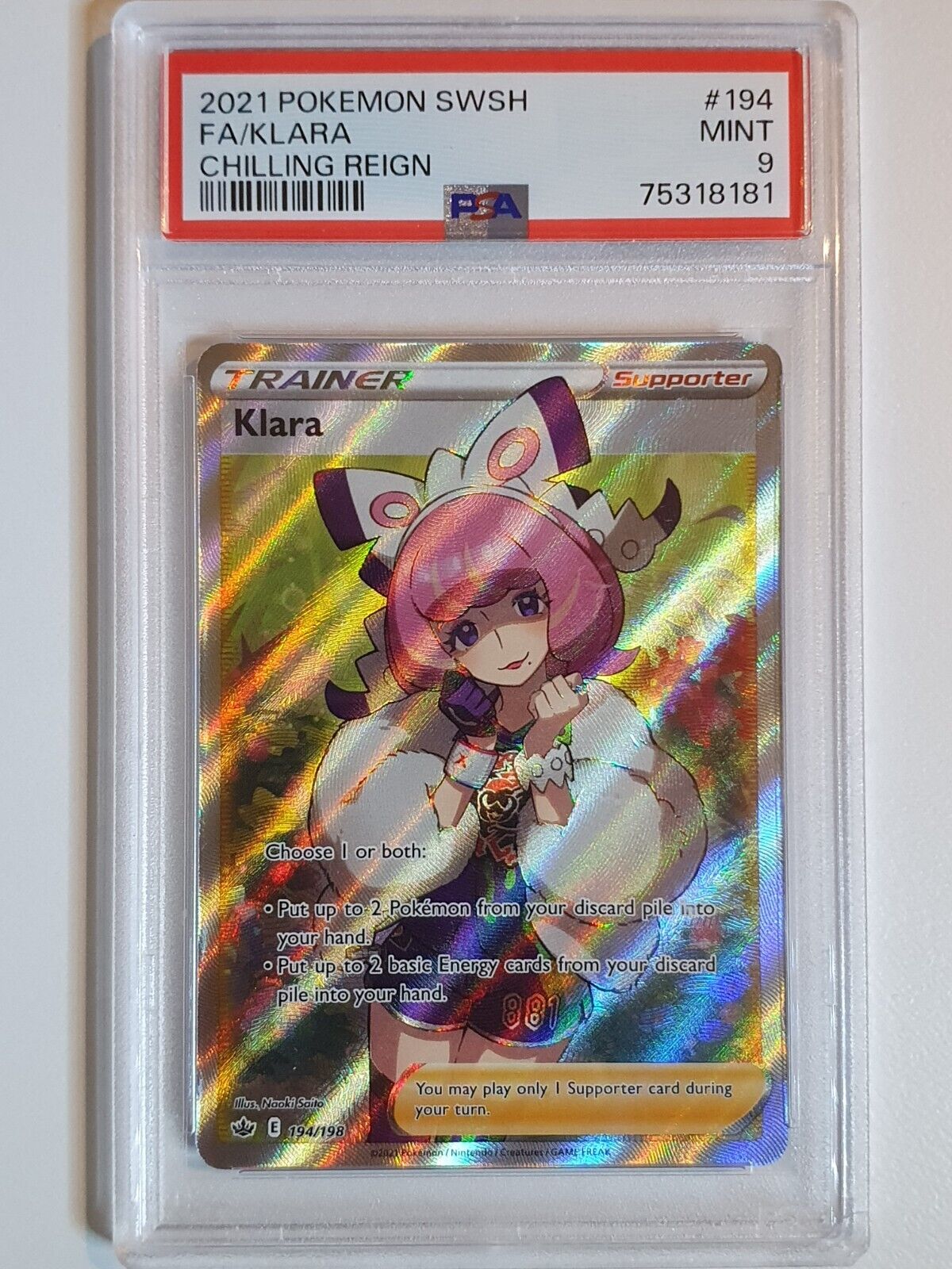 2021 Pokemon Klara 194/198Full Art Chilling Reign - PSA 9 Perfect Edges Cards 2021 Pokemon Klara 194/198Full Art Chilling Reign - PSA 9 Perfect Edges Cards