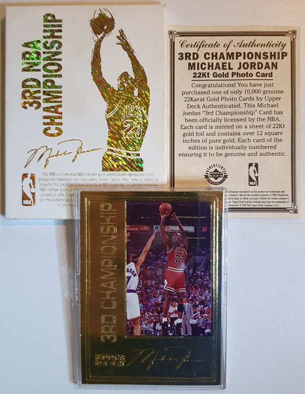 1997 Upper Deck Michael Jordan 22K GOLD CARD 3rd NBA Championship - Rare