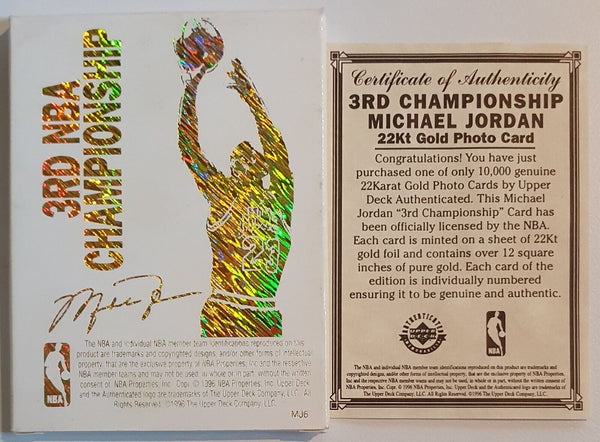 1997 Upper Deck Michael Jordan 22K GOLD CARD 3rd NBA Championship - Rare