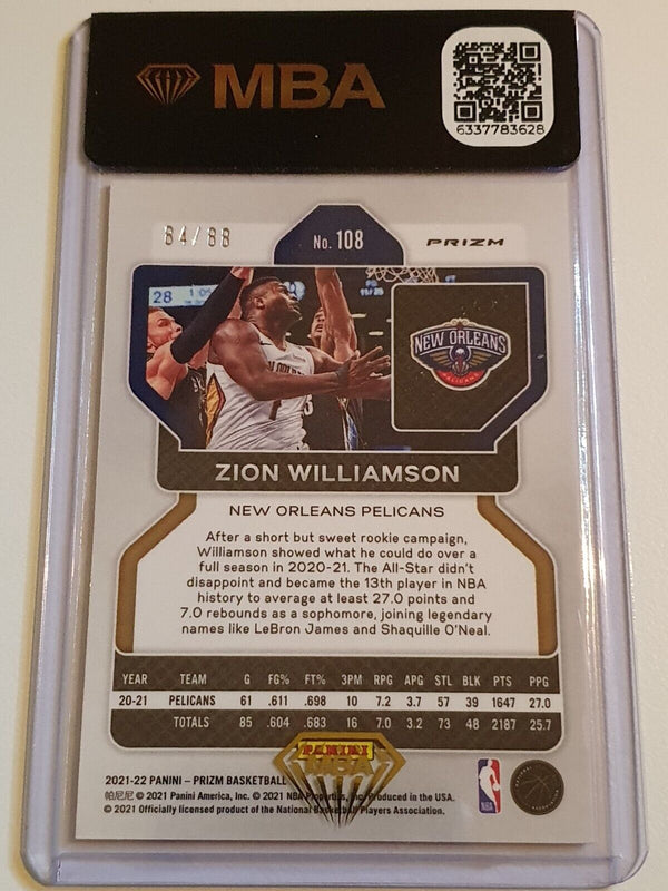 2021 Panini Prizm Zion Williamson #108 CHOICE RED /88 Holo - Authenticated
