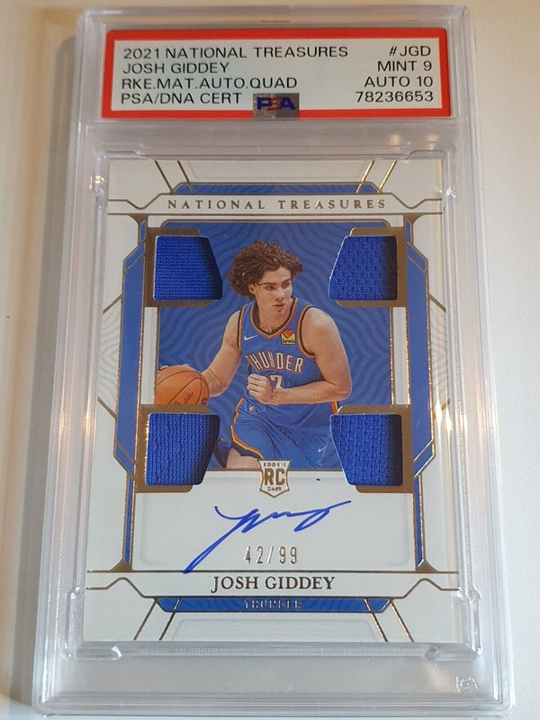 2021 National Treasures Josh Giddey Rookie #PATCH AUTO /99 Quad Jerseys - PSA 9