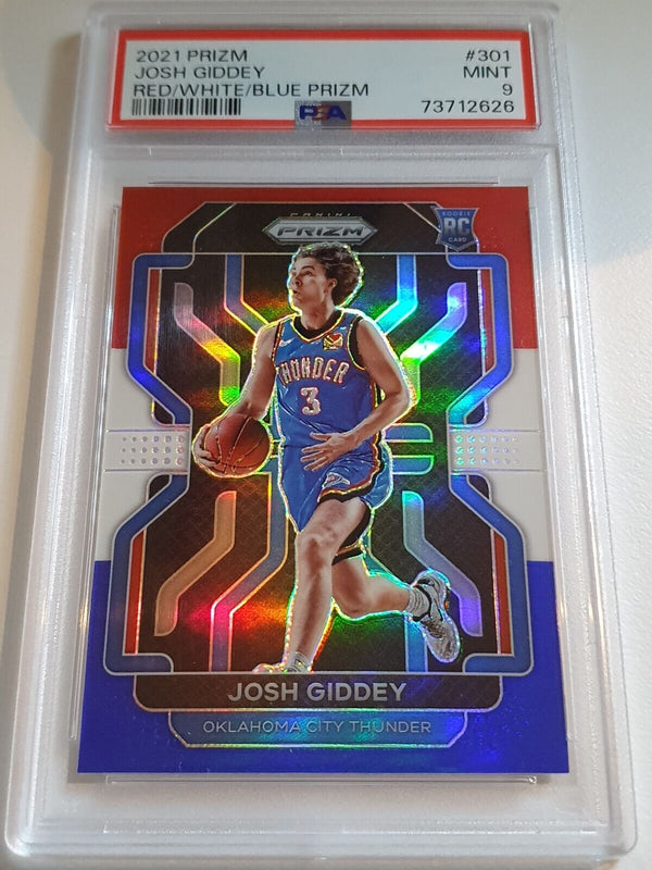2021 Panini Prizm Josh Giddey Rookie #301 RED WHITE BLUE Prizm- PSA 9 (LOW POP)