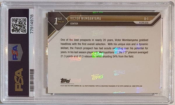 2023 Topps Now Victor Wembanyama Rookie #D-1 Draft RC - PSA 10 (LOW POP)