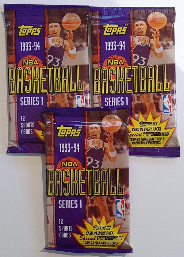 Lot of 3 x Packs of 1993-94 Topps NBA Basketball Series 1 Pack - Factory Sealed