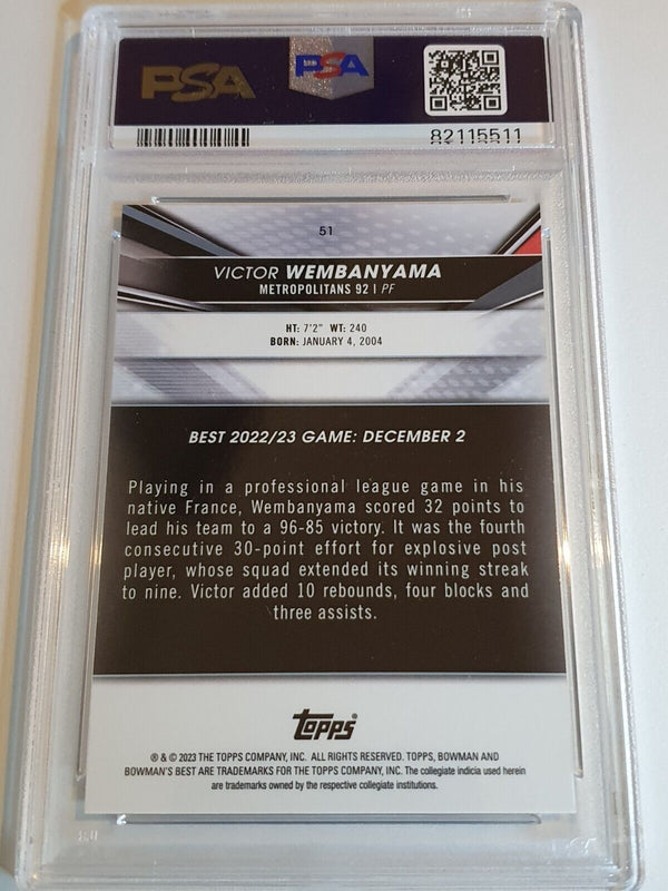 2023 Bowman University Victor Wembanyama Rookie #51 RC - PSA 9 (LOW POP)