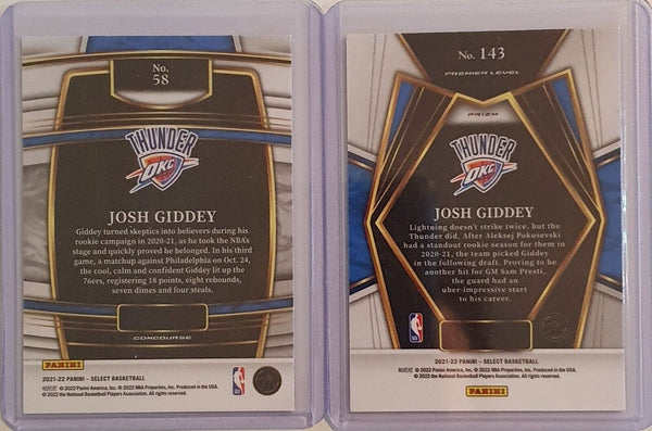 2021 Panini Select Josh Giddey Lot of 2 Rookie #58 #143 - Ready to Grade