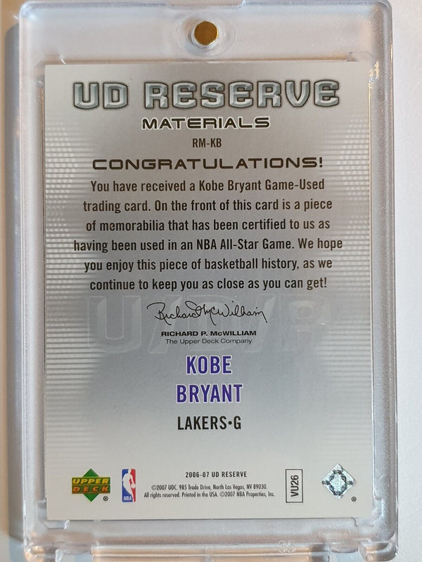 2006 Upper Deck Reserve Kobe Bryant #PATCH /100 Game Worn Jersey - Rare