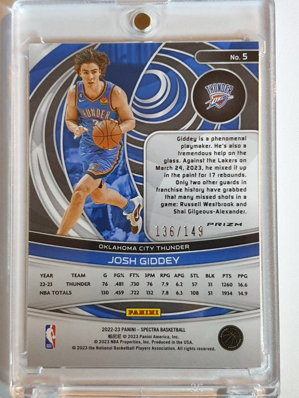 2022 Panini Spectra Josh Giddey #5 CELESTIAL /149 Holo - Ready to Grade