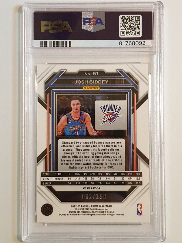 2022 Prizm Josh Giddey #61 PREMIUM FACTORY SET /150 Holo - PSA 9 (POP 2)