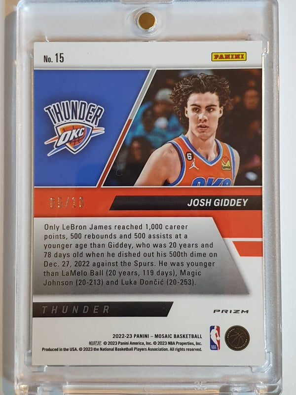 2022 Panini Mosaic Josh Giddey #15 GOLD MOSAIC /10 Holo Stare Masters - Rare