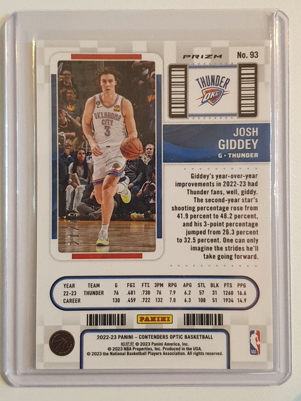 2022 Contenders Optic Josh Giddey #93 ORANGE Prizm /99 Season Ticket - Rare